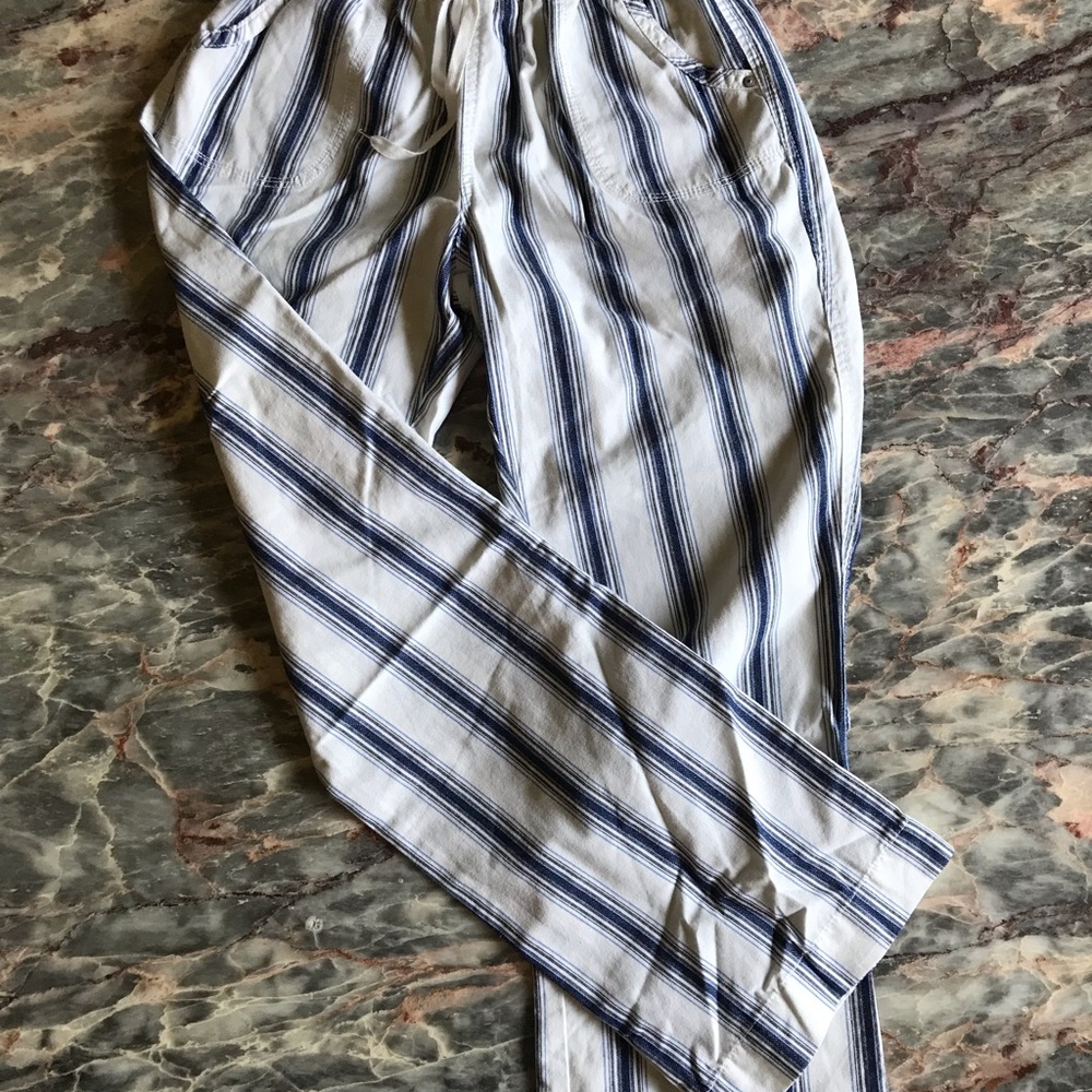 Pinstripe Blue Front Tie Pants